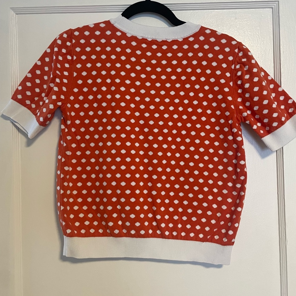LOFT Orange and White Polka Dot Women’s Short Sleeve Sweater size Small - Picture 4 of 5
